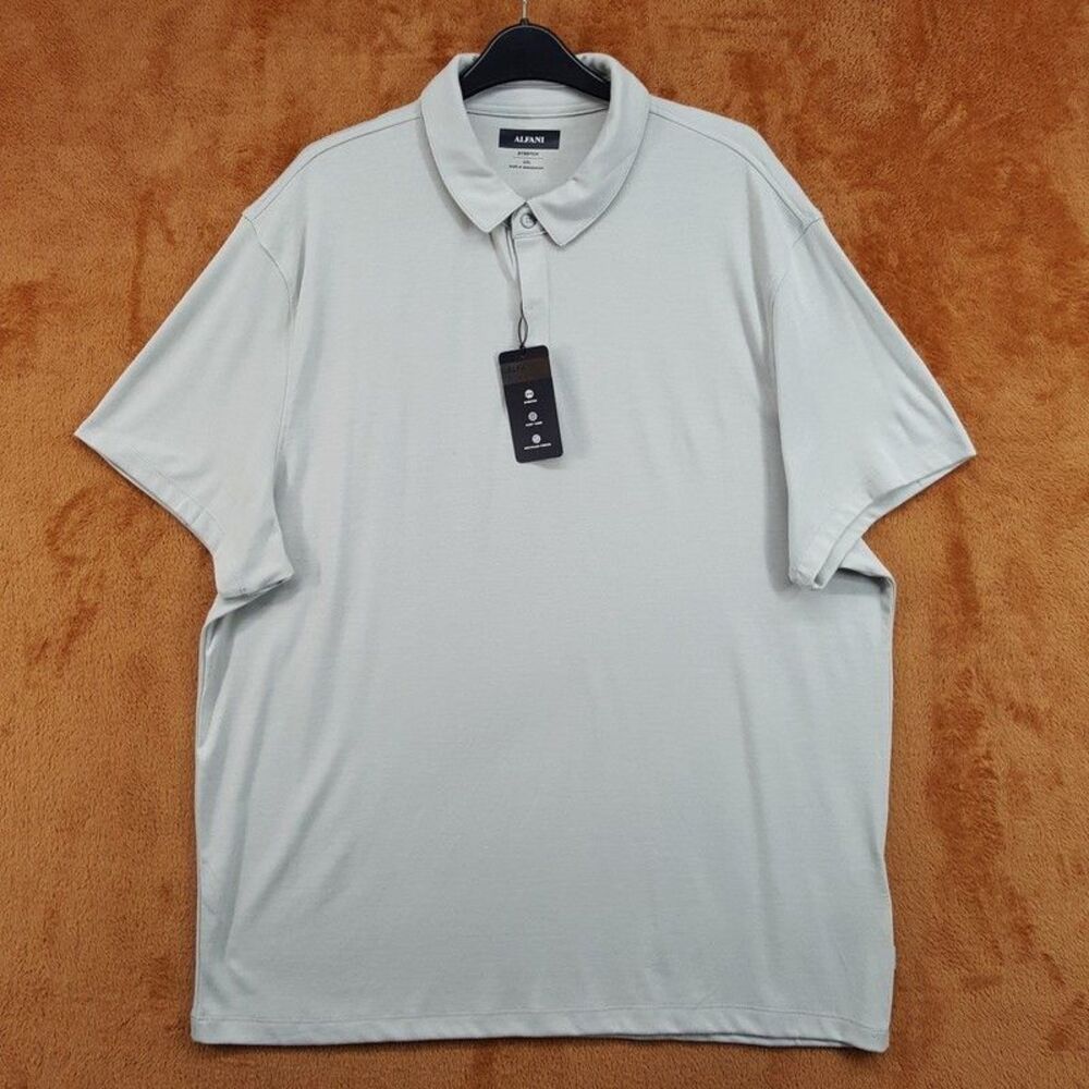 ALFANI Polo Shirt Mens XXL Light Grey Short Sleeve Stretch Alfatech